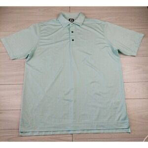 Footjoy Golf Shirt Mens Large Green Windowpane Geometric Check Performance AOP‎